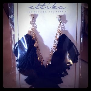 ettika gold-plated 2" black tassel earrings